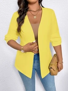 Elenzga Women Plus Size Solid Color Buttoned Slim Fit Blazer Graduation,Back To School,Teacher Fall Autumn - Yellow - View 9