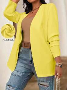 Elenzga Women Plus Size Solid Color Buttoned Slim Fit Blazer Graduation,Back To School,Teacher Fall Autumn - Yellow - View 1