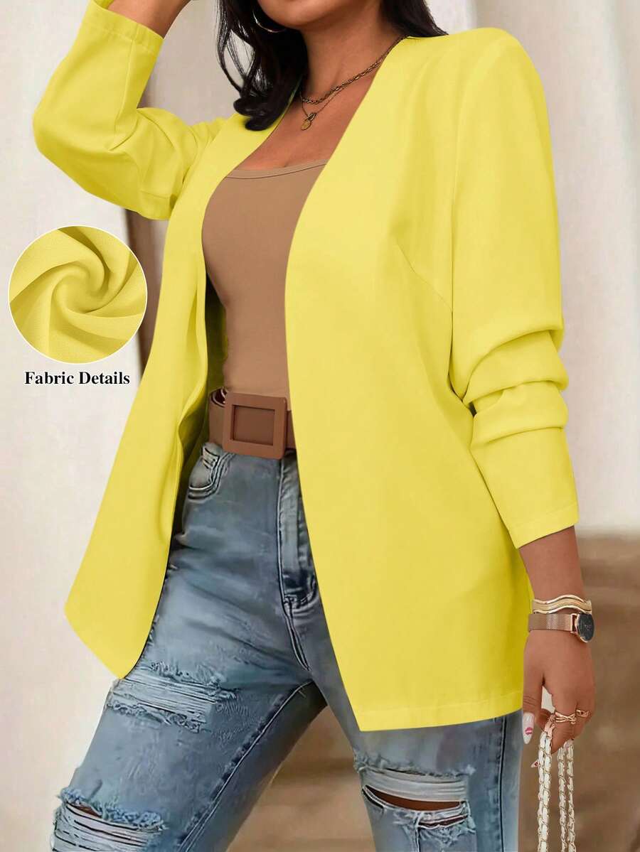 Elenzga Women Plus Size Solid Color Buttoned Slim Fit Blazer Graduation,Back To School,Teacher Fall Autumn - Yellow - View 1