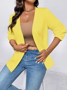 Elenzga Women Plus Size Solid Color Buttoned Slim Fit Blazer Graduation,Back To School,Teacher Fall Autumn - Yellow - View 6