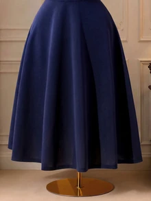 DreamSkyne Women's Elegant Formal V-Neck Cape Style Dress With Cinched Waist And A-Line Hem, Plus Size Wedding Dinner Navy Blue Summer - Navy Blue - View 6