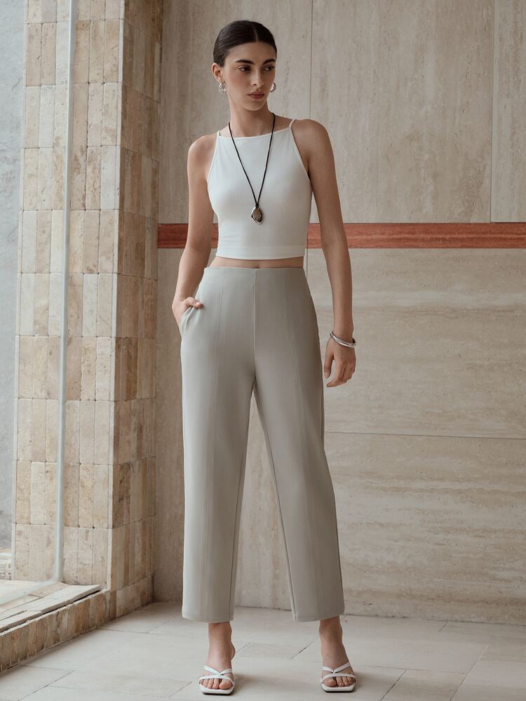MOTF PREMIUM WOMEN'S AUTUMN TAPERED LEG CROPPED PANTS - Light Grey - View 6