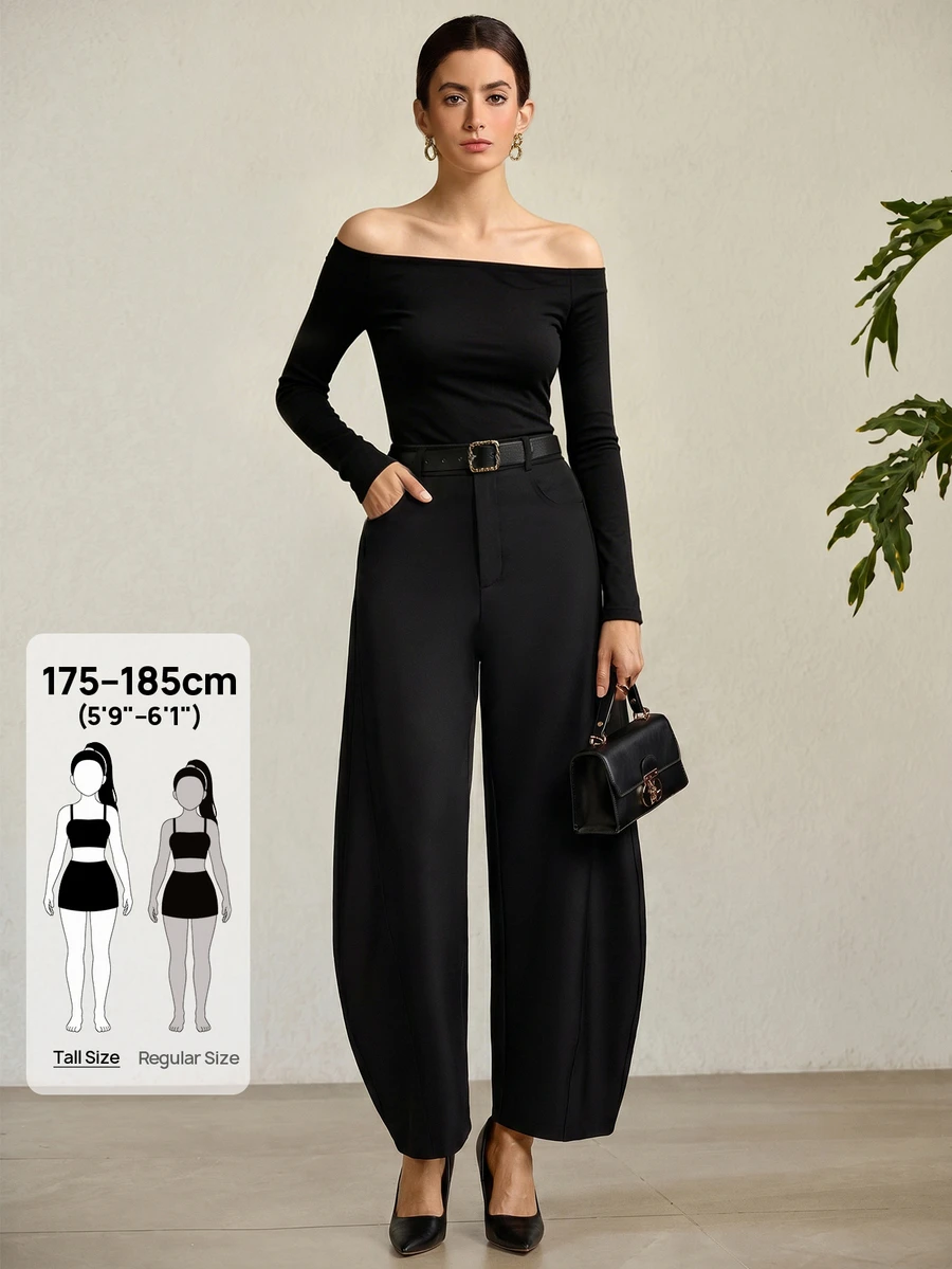 MOTF PREMIUM 前缝阔腿西装裤 - 黑色 - 查看 1