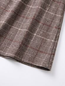 SHEIN LUNE CURVE Plus Size Women's Plaid Waist Tie Top And Skirt Fashion 2-Piece Set - Mocha Brown - View 4