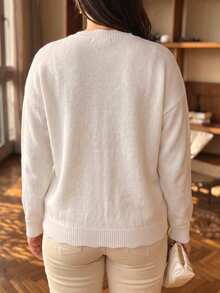 Linhara CURVE Women's Autumn/Winter French Elegant Mature Style Rhinestone Lace Rhinestone Button Round Neck Knit Loose Slimming Plus Size Cardigan, Commute Versatile, Outing Top - Apricot - View 5