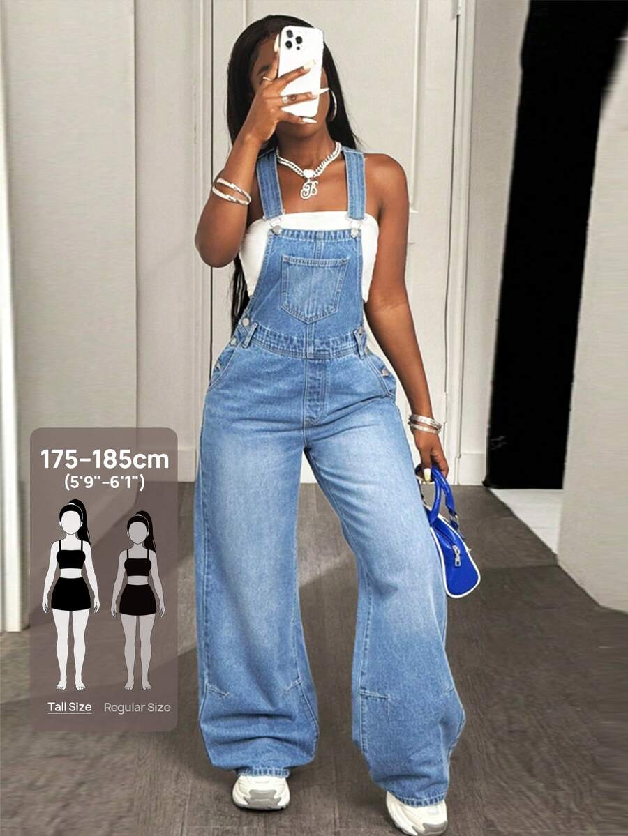 SHEIN Tall Women's Casual Loose Denim Overalls