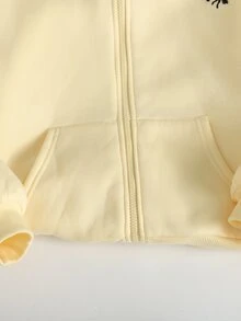 Tween Girls Cream Yellow Tween Girl Front Zipper Autumn Hoodie With Embroidered & Sweatpants Tracksuit 2Pcs Set - Yellow - View 8