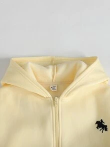 Tween Girls Cream Yellow Tween Girl Front Zipper Autumn Hoodie With Embroidered & Sweatpants Tracksuit 2Pcs Set - Yellow - View 5