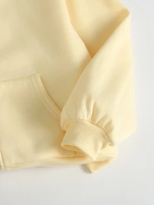 Tween Girls Cream Yellow Tween Girl Front Zipper Autumn Hoodie With Embroidered & Sweatpants Tracksuit 2Pcs Set - Yellow - View 9