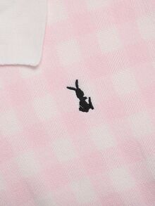 SHEIN Tween女孩 Ikids 粉色可愛刺繡馬標誌彼得潘領格紋毛衣 + 針織裙 2件套，青少年女孩長袖V領套頭衫，休閒優雅風 秋冬款 - 粉色 - 查看 3