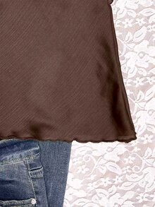 INAWLY Blusa de mujer de unicolor con cuello en V y detalle de nudo en la parte delantera, de manga corta, elegante para el verano - Marrón - Ver 4