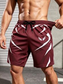 Coreblaze Men's Wing Print Drawstring Waist Pocket Sports Shorts, Gym - Black - View 3