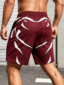 Coreblaze Men's Wing Print Drawstring Waist Pocket Sports Shorts, Gym - Black - View 2