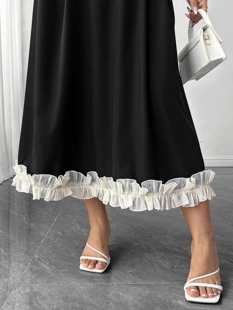 GlowEve CURVE Large-Size Lady Elegant A-Line Black And White Color-Blocked Three-Dimensional Lace Half-Length Skirt, Suitable For Daily Commuting And Parties - Black - View 3