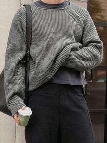 Claim Dot Men's Solid Color Casual Versatile Daily Wear Long Sleeve Sweater - Grey - View 6