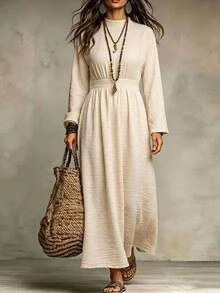 DAZY Women's Casual Commute Solid Color Long Dress Fall - Apricot - View 11