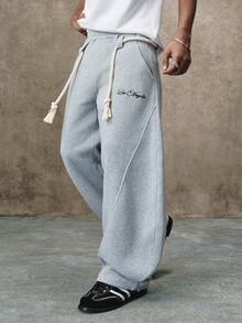 PAVTROS Men's Casual Loose Curved Leg Sweatpants - Light Grey - View 5