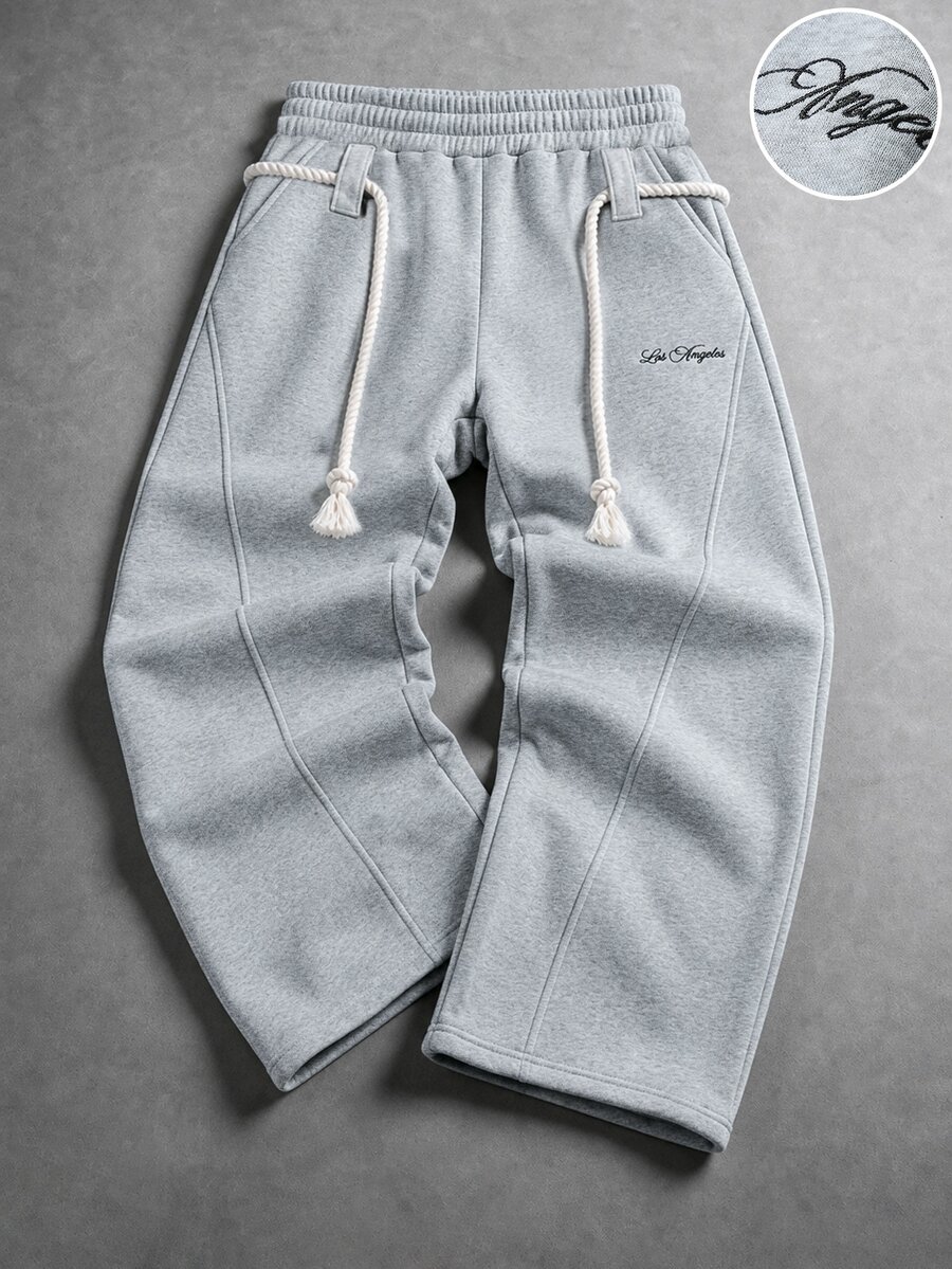 PAVTROS Men's Casual Loose Curved Leg Sweatpants - Light Grey - View 1