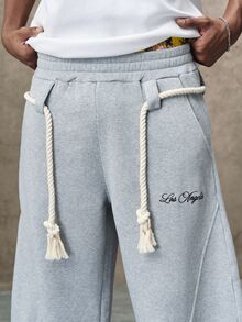 PAVTROS Men's Casual Loose Curved Leg Sweatpants - Light Grey - View 7