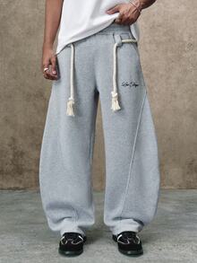 PAVTROS Men's Casual Loose Curved Leg Sweatpants - Light Grey - View 3