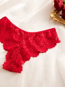 SHEIN Elacene 女式無痕蕾絲三角褲內衣 - 酒紅色 - 查看 4