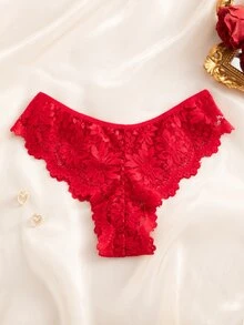 SHEIN Elacene 女式無痕蕾絲三角褲內衣 - 酒紅色 - 查看 2