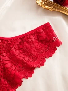 SHEIN Elacene 女式無痕蕾絲三角褲內衣 - 酒紅色 - 查看 5
