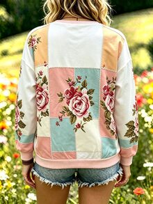 Breezaya 女款新款花卉刺繡印花長袖休閒圓領T恤 - 彩色 - 查看 2