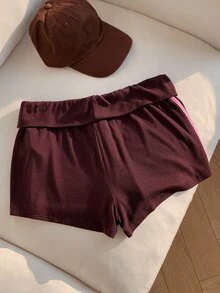 Comfortcana 女款街頭風束口時尚條紋繫帶辣妹短褲，適合約會與外出 - 咖啡棕 - 查看 2