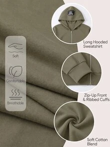 EMERY ROSE Plus Size Women's Letter Print Denim Long Sleeve Zip-Up Hooded Jacket - Khaki - View 8