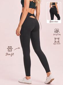 Pariaura High Waist Seamless Hollow Out Sports Leggings - Black - View 6