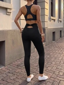 Pariaura High Waist Seamless Hollow Out Sports Leggings - Black - View 2