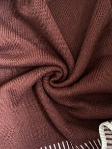 SHEIN PETITE 女款純色圓領長袖毛衣與長褲休閒正裝套裝，秋冬季 - 棕色 - 查看 10