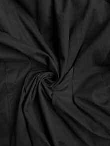 SHEIN PETITE 女款純色深V領長袖單扣時尚西裝領黑色洋裝 - 黑色 - 查看 13