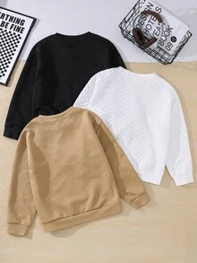 SHEIN 兒童青少年男孩休閒寬鬆圓領拼接圖案紋理布料運動衫，適合學校、日常休閒穿著、運動，四季皆宜，1件裝 - 彩色 - 查看 2