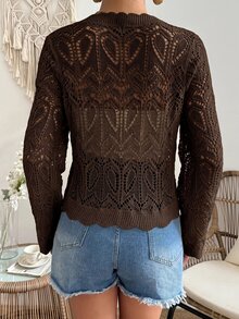SHEIN VCAY 女款素色休閒百搭日常穿著長袖開襟衫 - 鏽棕色 - 查看 2