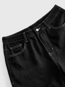 ROMWE MEN Jeans de corte holgado con patrón bordado para hombres - Negro - Ver 5