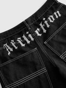 ROMWE MEN Jeans de corte holgado con patrón bordado para hombres - Negro - Ver 6