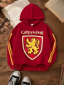 HARRY POTTER X SHEIN بلوزة هودي مطبوع عليها حرف وصورة أسد للفتيات المراهقات - الأحمر - مشاهدة 1