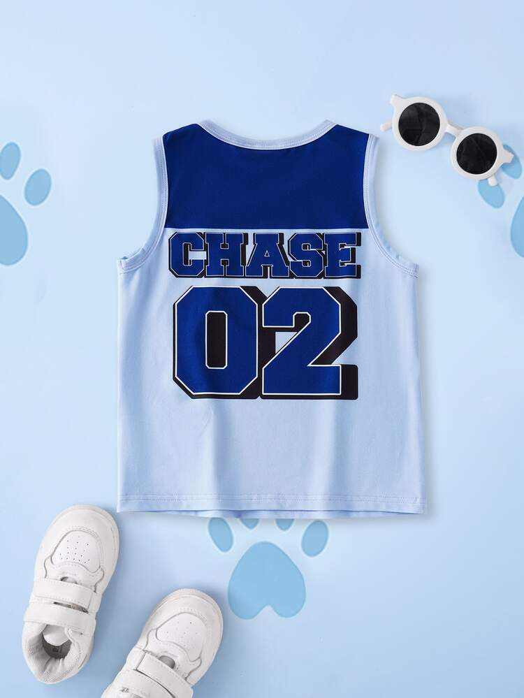 SHEIN | PAW Patrol Young Boy Comfortable Cute Colorblock Dog Print Round Neck Tank Top, Summer - Blue - View 2