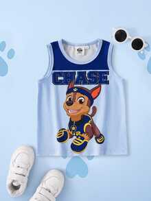 SHEIN | PAW Patrol Young Boy Comfortable Cute Colorblock Dog Print Round Neck Tank Top, Summer - Blue - View 1