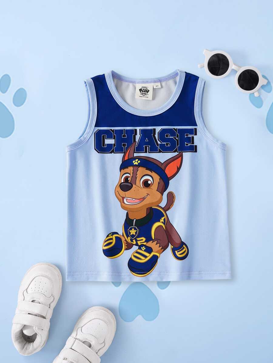 SHEIN | PAW Patrol Young Boy Comfortable Cute Colorblock Dog Print Round Neck Tank Top, Summer - Blue - View 1