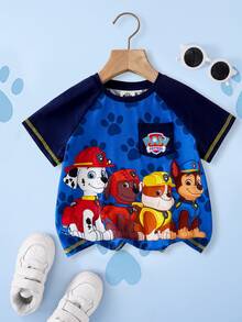 SHEIN | PAW Patrol Cartoon Print Casual Versatile Daily Wear Short Sleeve T-Shirt For Young Boy - Blue - View 1