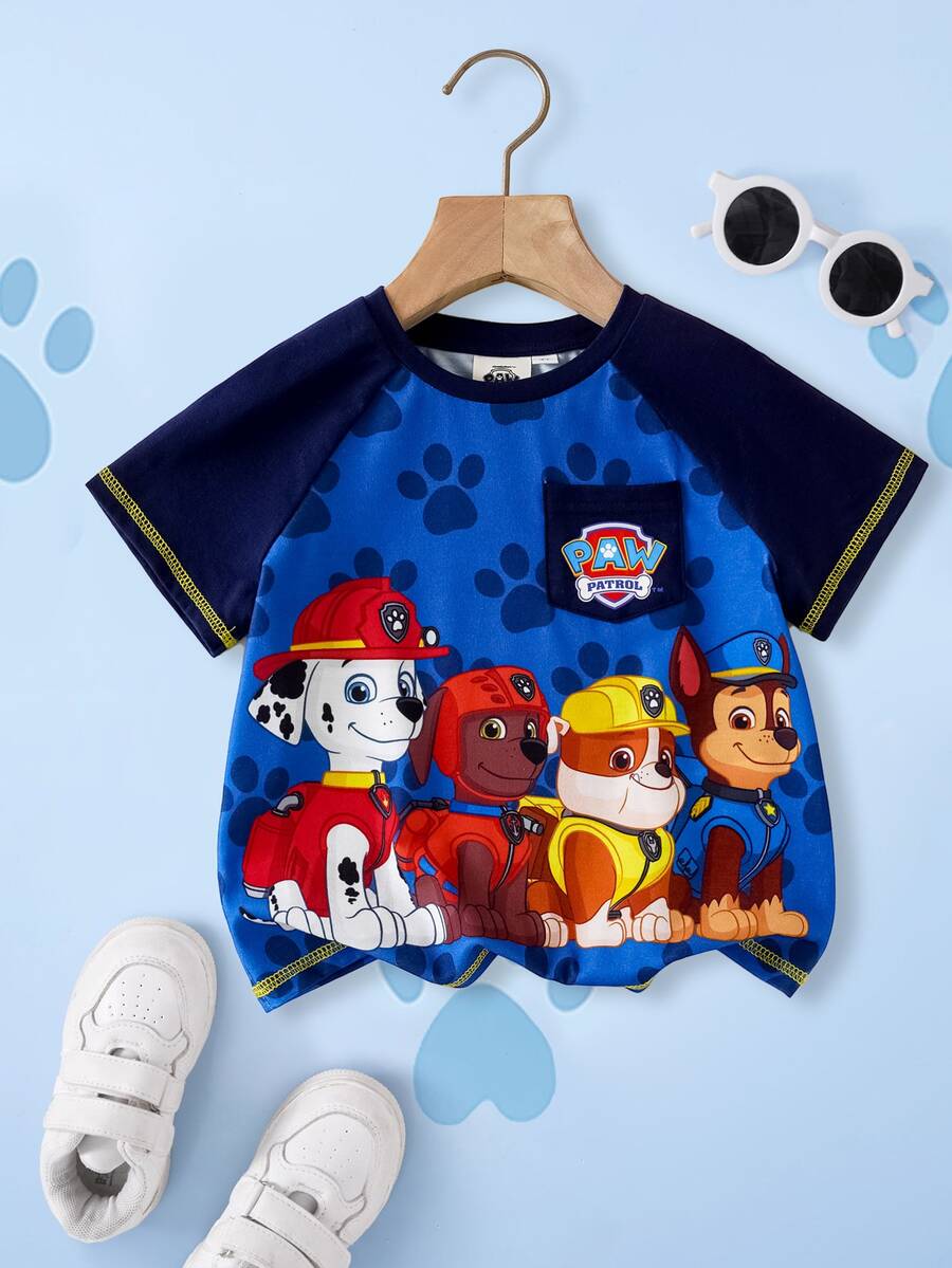 SHEIN | PAW Patrol Cartoon Print Casual Versatile Daily Wear Short Sleeve T-Shirt For Young Boy - Blue - View 1