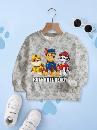 SHEIN | PAW Patrol بلوزة كاجوال بياقة طاقم مطبوعة بصور الكلاب للأولاد، خريف