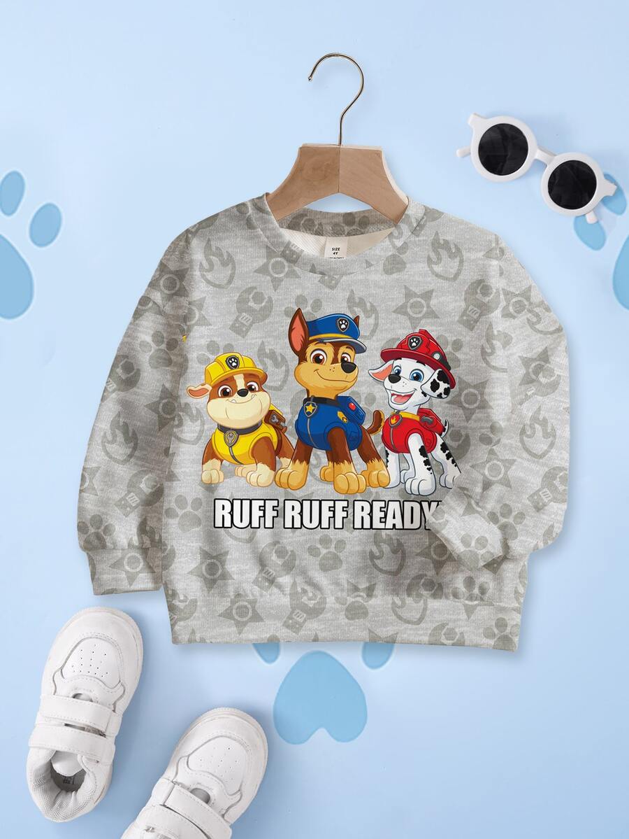 SHEIN | PAW Patrol Young Boy Casual Dog Print Crew Neck Sweatshirt, Autumn - White - View 1