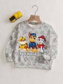 SHEIN | PAW Patrol Young Boy Casual Dog Print Crew Neck Sweatshirt, Autumn - White - View 5