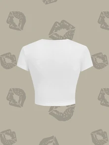 Betty Boop x SHEIN Women's Letter Print Casual Versatile Everyday Short Sleeve T-Shirt - White - View 2