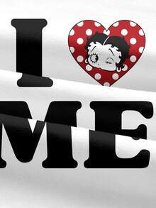 Betty Boop x SHEIN Women's Letter Print Casual Versatile Everyday Short Sleeve T-Shirt - White - View 4