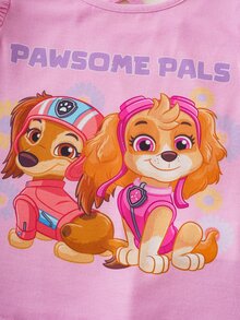 SHEIN | PAW Patrol 卡通印花圓領荷葉邊下擺休閒T恤，適合年輕女孩 - 粉色 - 查看 4